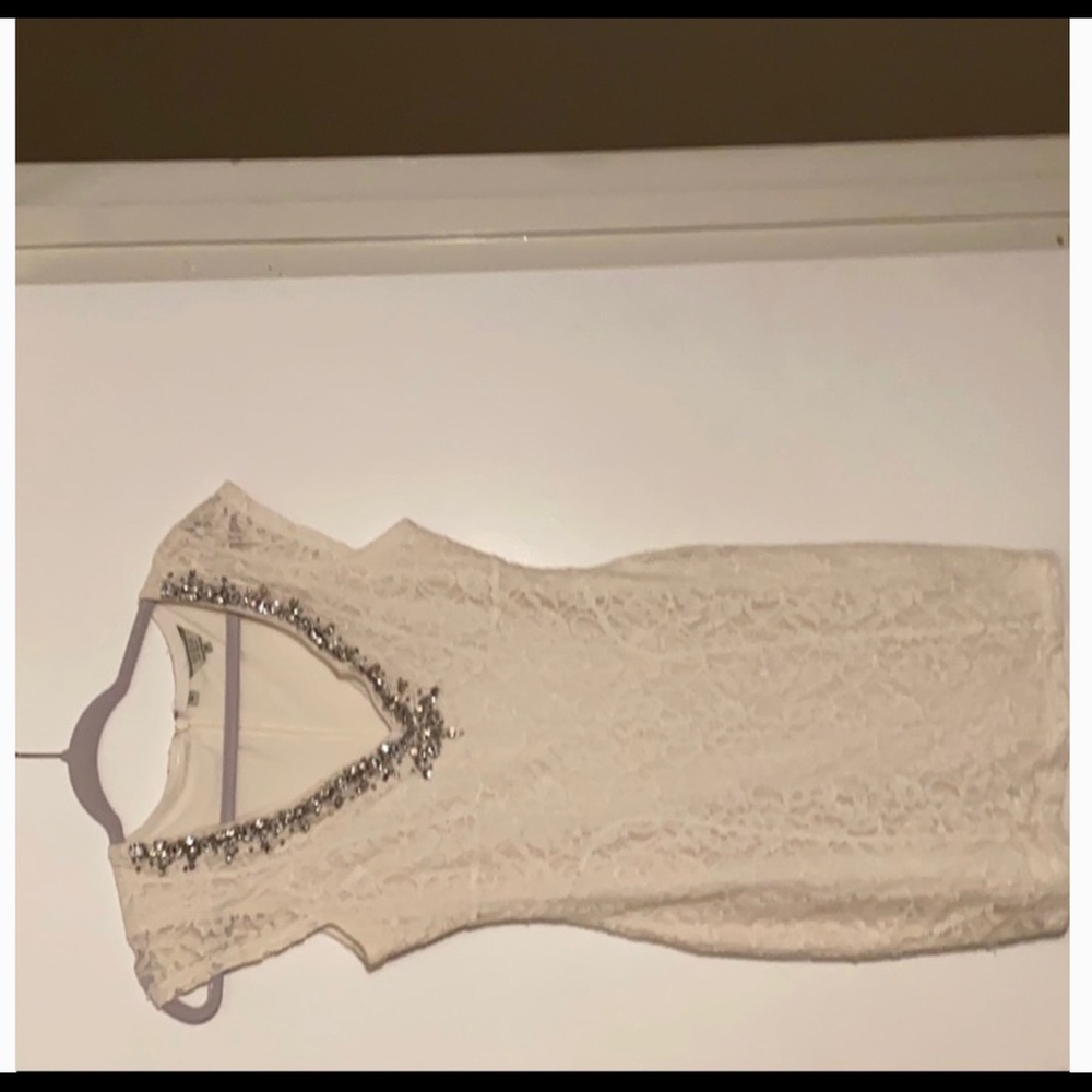 “Guess” White Lace Dress with Rhinestones - M